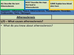 ALL Describe the term Atherosclerosis MOST Describe the
