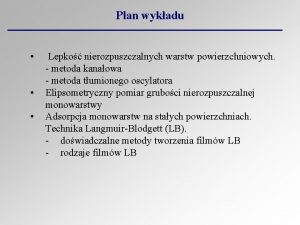 Plan wykadu Lepko nierozpuszczalnych warstw powierzchniowych metoda kanaowa