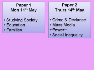 Paper 2 Thurs 14 th May Paper 1