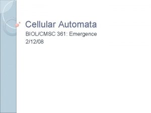 Cellular Automata BIOLCMSC 361 Emergence 21208 The Computational