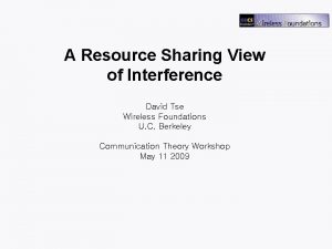 A Resource Sharing View of Interference David Tse