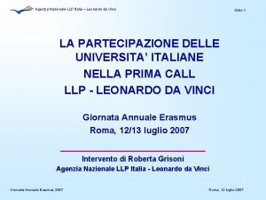 Agenzia Nazionale LLP Italia Leonardo da Vinci Slide