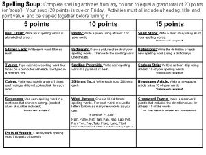 Spelling Soup Complete spelling activities from any column