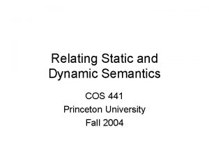 Relating Static and Dynamic Semantics COS 441 Princeton