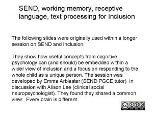 SEND working memory receptive language text processing for