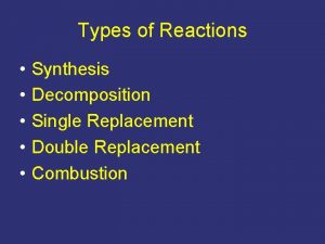 Types of Reactions Synthesis Decomposition Single Replacement Double