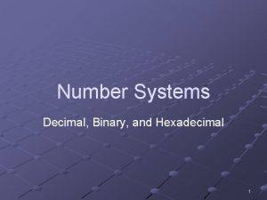 Number Systems Decimal Binary and Hexadecimal 1 Positional