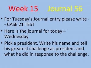 Week 15 Journal 56 For Tuesdays Journal entry