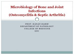 Microbiology of Bone and Joint Infections Osteomyelitis Septic
