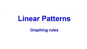 Linear Patterns Graphing rules Lesson Objective To identify