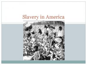 Slavery in America Origins of Slavery in Colonies