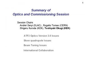 1 Summary of Optics and Commissioning Session Chairs