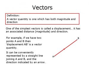 Vectors Definition A vector quantity is one which