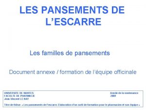 LES PANSEMENTS DE LESCARRE Les familles de pansements