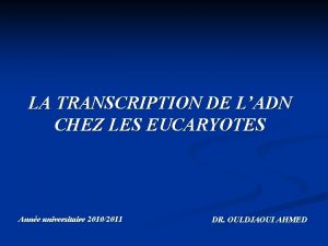 LA TRANSCRIPTION DE LADN CHEZ LES EUCARYOTES Anne