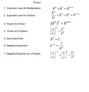 Review 1 Exponent Laws for Multiplication 2 Exponent