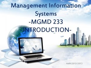 Management Information Systems MGMD 233 INTRODUCTION AMN 20122013