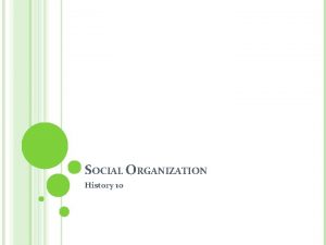 SOCIAL ORGANIZATION History 10 INTERDEPENDENCE Human beings live