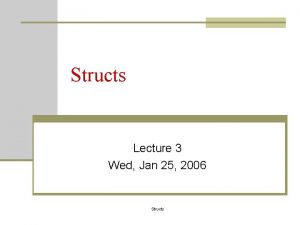 Structs Lecture 3 Wed Jan 25 2006 Structs