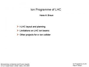 Ion Programme of LHC HansH Braun ILHC layout