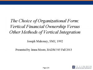 The Choice of Organizational Form Vertical Financial Ownership