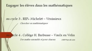 Engager les lves dans les mathmatiques au cycle