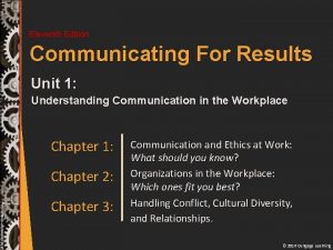 Eleventh Edition Communicating For Results Unit 1 Understanding