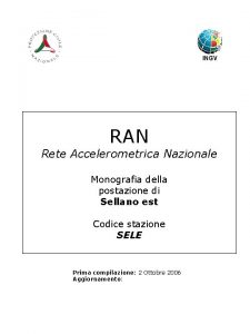 Logo RAN Rete Accelerometrica Nazionale Monografia della postazione