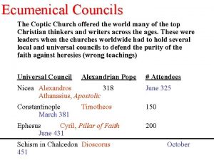 Ecumenical Councils The Coptic Church offered the world