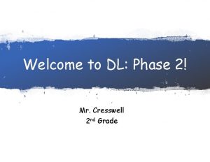 Welcome to DL Phase 2 Mr Cresswell 2