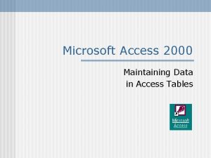 Microsoft Access 2000 Maintaining Data in Access Tables