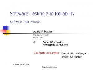 Software Testing and Reliability Software Test Process Aditya