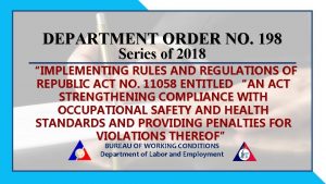 DEPARTMENT ORDER NO 198 Series of 2018 IMPLEMENTING
