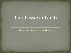 Our Passover Lamb PesachPassover 14 22 April 2014