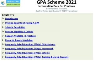 GPA Scheme 2021 Information Pack For Practices First
