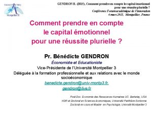 GENDRON B 2015 Comment prendre en compte le