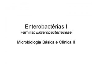 Enterobactrias I Famlia Enterobacteriaceae Microbiologia Bsica e Clnica