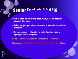 Senior English 31416 What sort of problems does