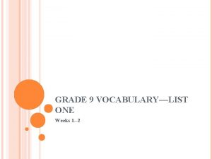 GRADE 9 VOCABULARYLIST ONE Weeks 1 2 DEFINITIONS