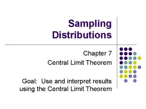 Sampling Distributions Chapter 7 Central Limit Theorem Goal