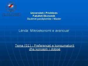 Universiteti i Prishtins Fakulteti Ekonomik Studimet pasdiplomike Master