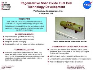 Small Business Innovation Research Regenerative Solid Oxide Fuel