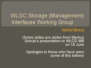 WLGC Storage Management Interfaces Working Group Wahid Bhimji