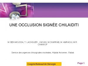 UNE OCCLUSION SIGNE CHILADITI M BEN MOUSSA T