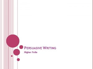 PERSUASIVE WRITING Higher Folio FOLIO The Higher folio