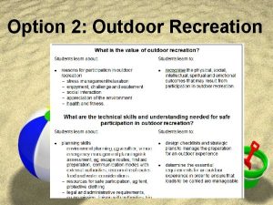 Option 2 Outdoor Recreation What is Outdoor Recreation