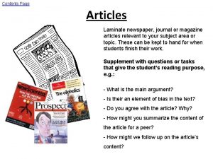 Contents Page Articles Laminate newspaper journal or magazine