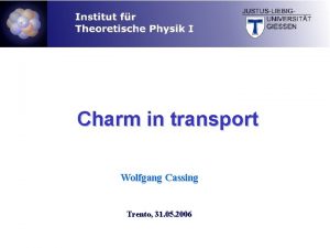 Charm in transport Wolfgang Cassing Trento 31 05