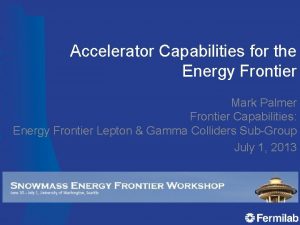 Accelerator Capabilities for the Energy Frontier Mark Palmer