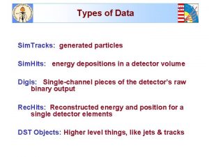 Types of Data Sim Tracks generated particles Sim